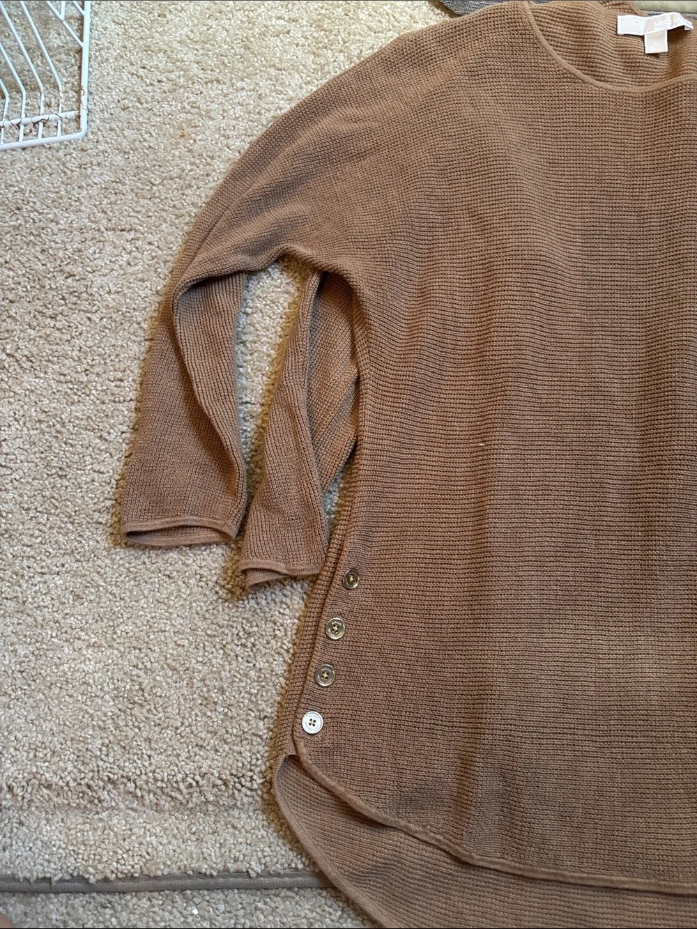 Michael Kors Camel Crewneck Waffle Knit Sweater